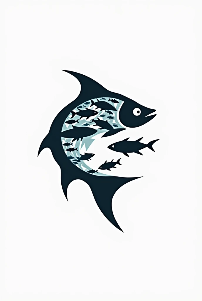 create a logo of a fish silhouette filled with fish silhouettes