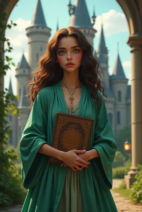 Lola is a young witch from . She has long curly brown hair that falls to her shoulders.. Ses yeux sont dun bleu intense plein de curiosité et de détermination. Her complexion is slightly tanned., ce qui contraste avec ses cheveux et accentue ses traits ell...