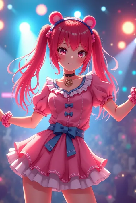 Idol　Twin tails　Bear ears headband　Red Hair　Cute Costumes　Live Stage　Real Image