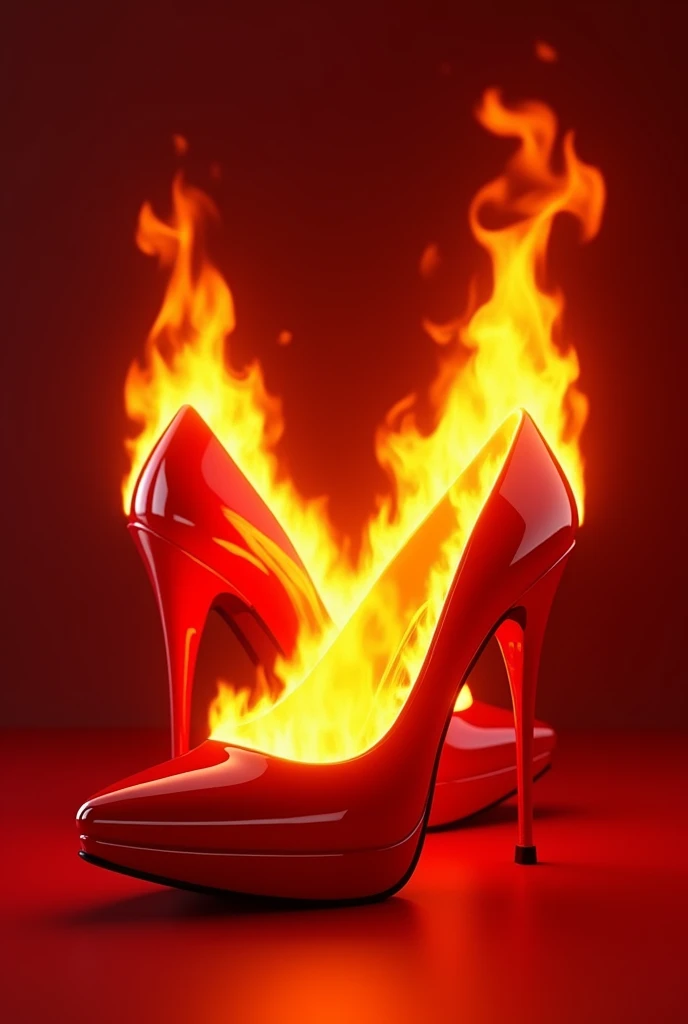 A pair of red heels on fire