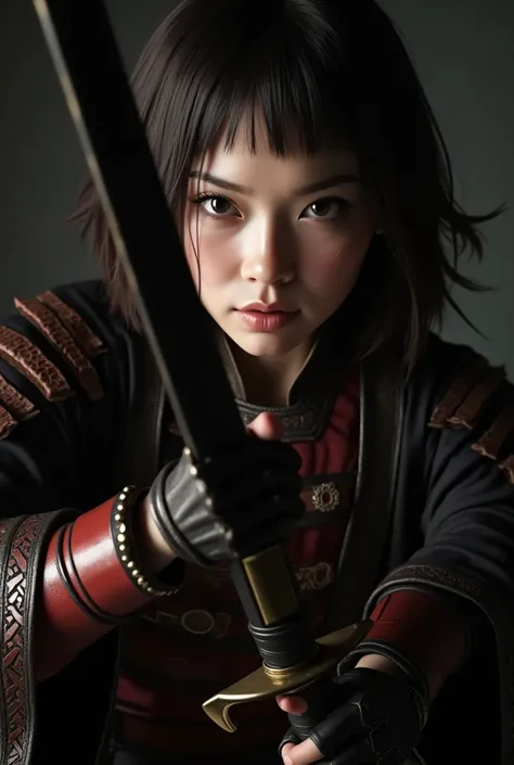 (8k, best quality, masterpiece:1.2), (photorealistic:1.4), RAW photo, best quality, ultra high res, best shadow, (full body:1.4), A short-haired female, japanese armor, Samurai Sword, massive scale stunning environment, horror, dark horror, highly detailed...