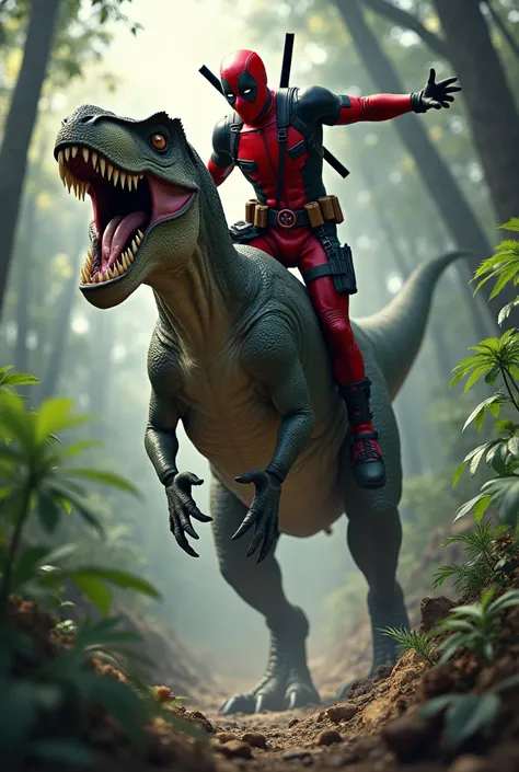 Make Deadpool jump on a dinosaur