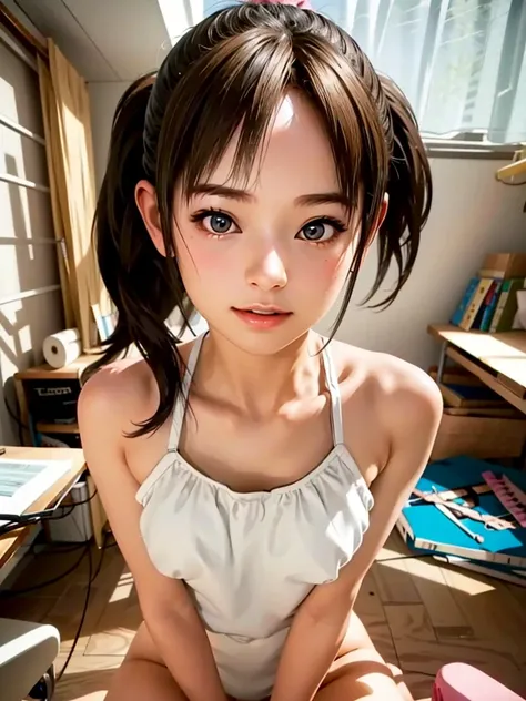 Míyamoto Hikari Cute girl big breats nude  brillant body ultrarealist beautiful face lesson School