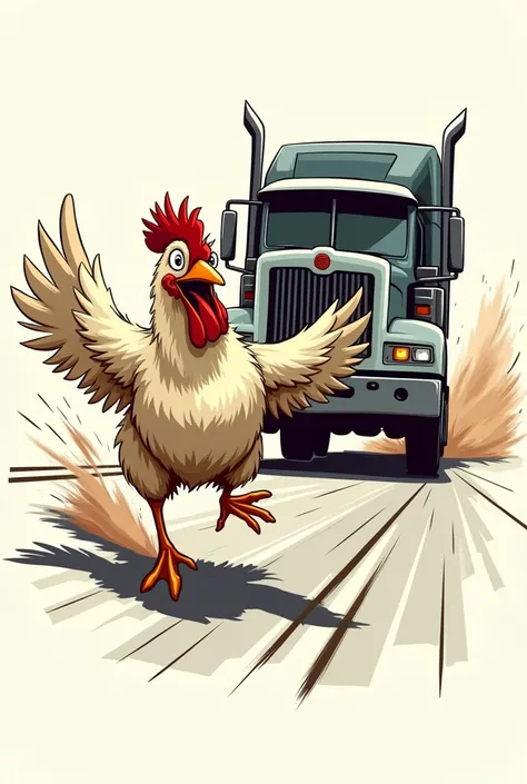 Make a chicken run desperately from a truck that is coming right behind it, It&#39;s a logo for a roasting business, the name of the enterprise is "BB"