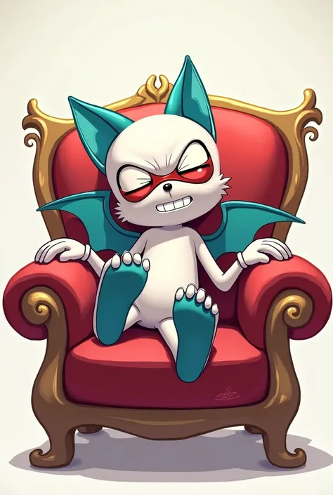 Rouge the bat sitting in an armchair with a laughing look, Sonic character