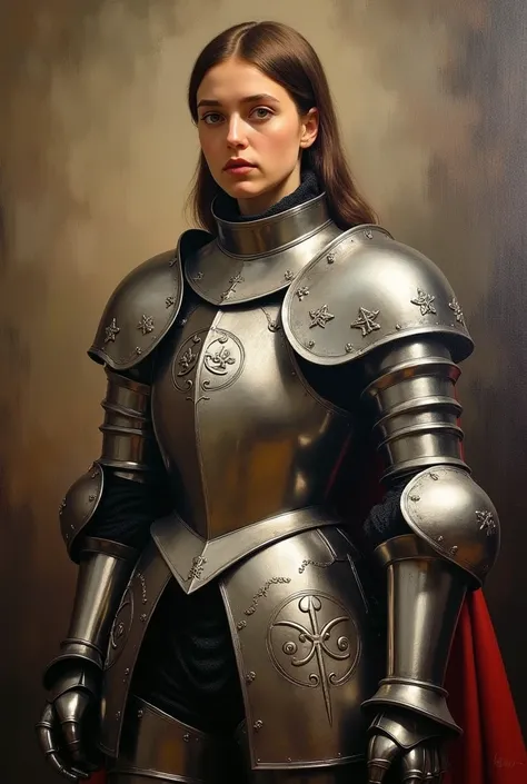 An oil painting of joan of arc wearing an armour, full body from The movie the messenger