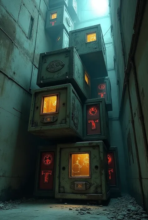 Stacked boxes inspired by stray the video game
