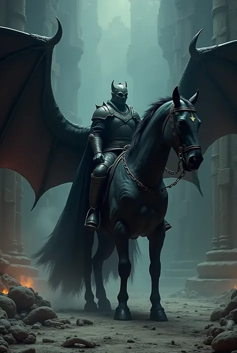 The Dragon&#39;s Lair Avenger with his winged black horse.