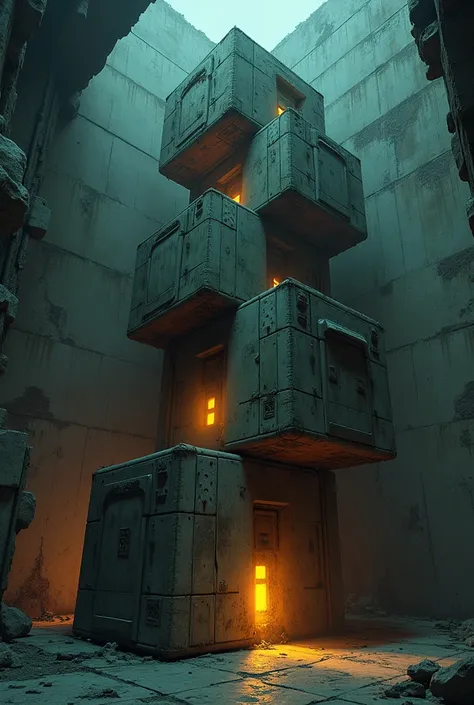 Stacked boxes inspired by stray the video game 