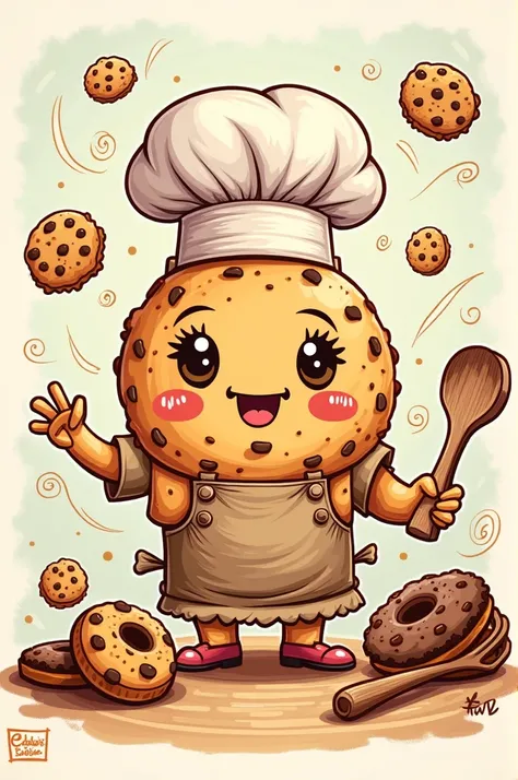 Create an image for a cookie brand that has the name Cedeño&#39;s Cookie Creations, I want the image to be a drawing 