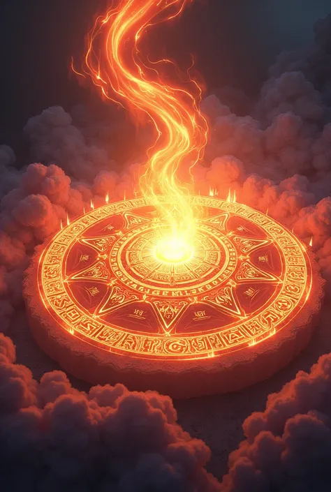 ((Best Quality)), ((masterpiece)), ((detailed)), ((High Definition)), A spell of runes and magic circles in anime style, of fire, with cutting aura.