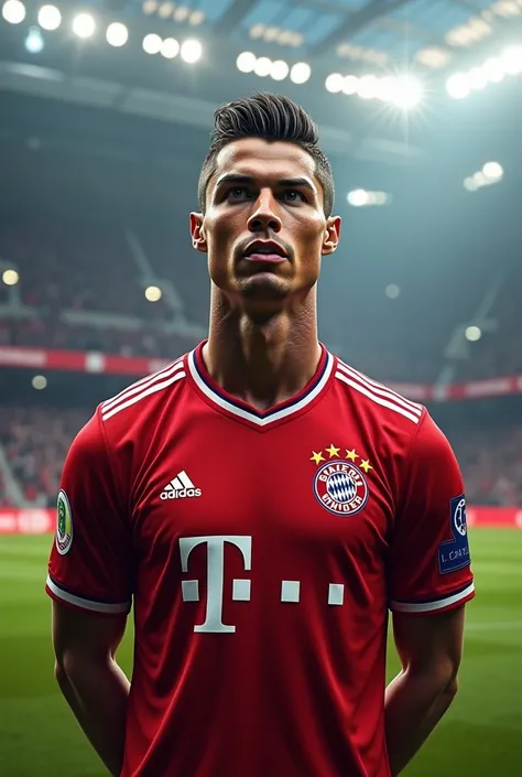 Create me a picture of Cristiano Ronaldo in the Bayern Munich jersey 