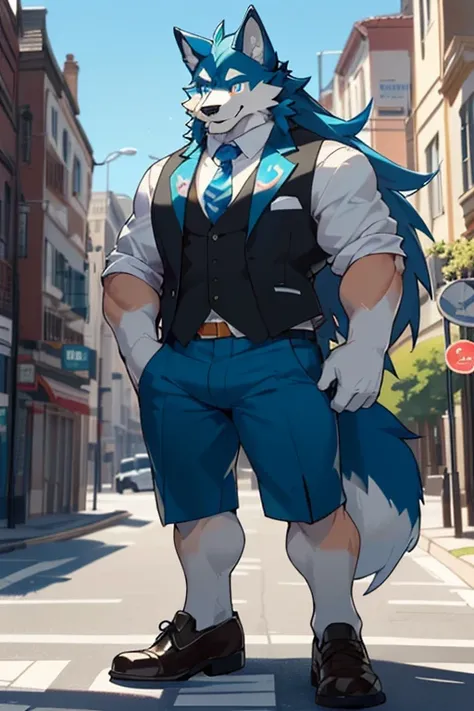 Sunlight，high resolution，4K，giant，(((whole body)))，masterpiece，high quality，Brave and bold，((Wolf))，male，WolfFurry，(Middle-aged uncle)，hairy，((charming，Smiling Face，Long hair))，((peaceful，Ease))，((strong，tall and big:1.3，thin long ears:1.2，Well-proportione...