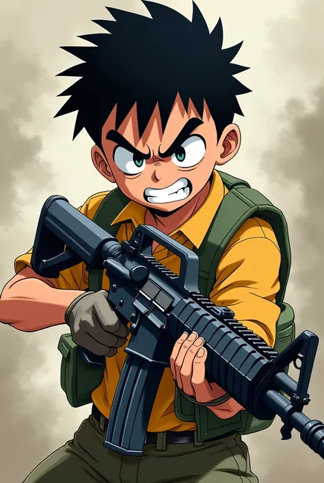 Shinchan nohara make m416 in tha hand and angry face 