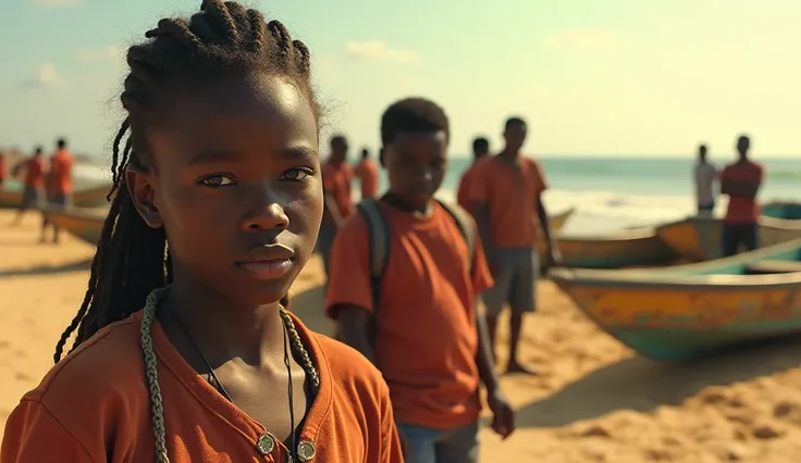 Young Senegalese people boarding pirogues in front of young people dead on the beach
