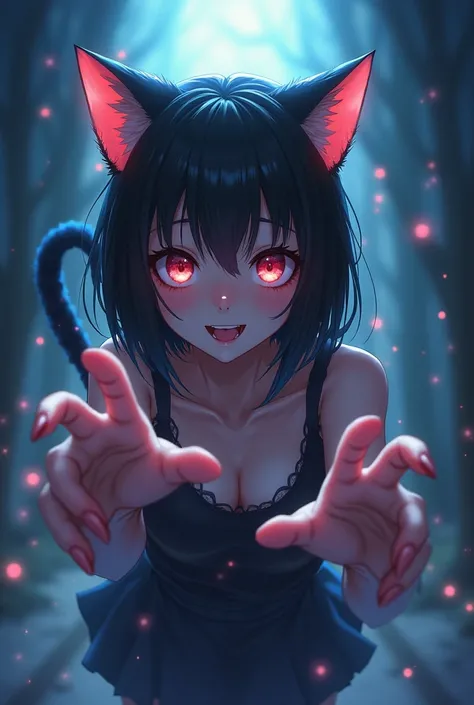 a cat girl has caught you she is a girl with cat ears and a tail and your who she caught anime