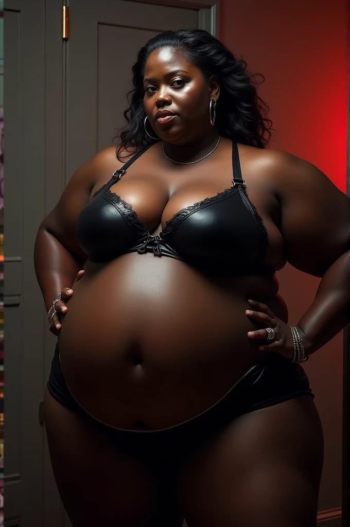 Black fat boss in stockings and black bikini 