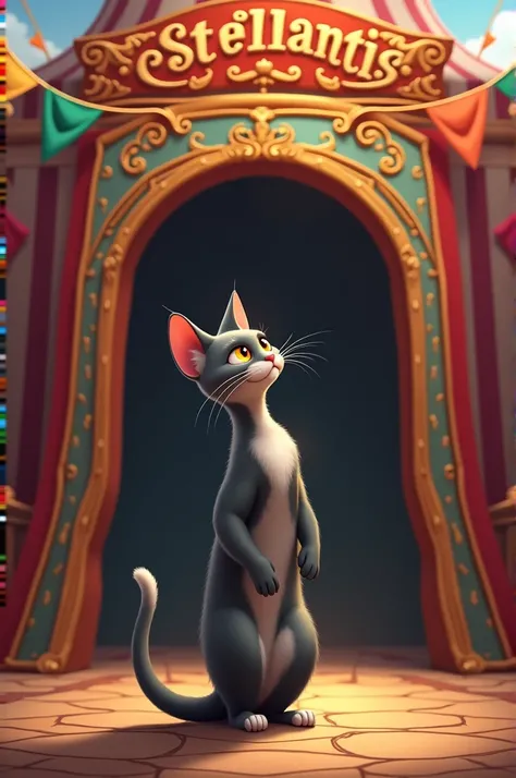 I want to see a cat at the door of a circus called Stellantis 