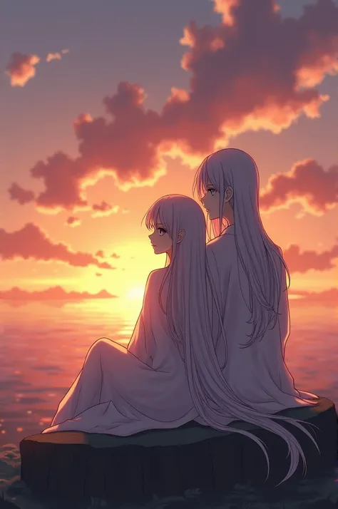 make me a kny gender oc:female skin:white hair:long white with bangs.
bottom: Watching the sunset with the character Tomioka Giyuu