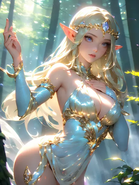 (best qualityer,4K,8k,high resolution,work of art:1.2),ultra detali,(realisitic,photorealisitic,photo-realisitic:1.37),sexy elf wizard,blond,beautiful detailed eyes,beautiful detailed lips,extremely detailed eye and face,long eyelashes,pointy ears,curves a...