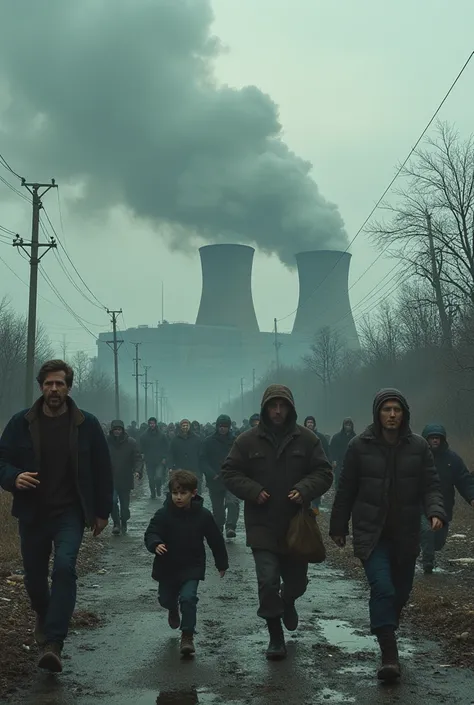 Chernobyl power plants and people running 