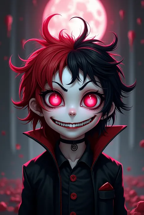 Emo smiley with red black hair and fangs in vampire style with black, pink and white style