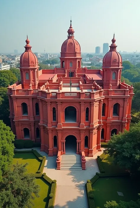 A college named "Kabi Nazrul Govt. college". The administrative and academic buildings are red in color.