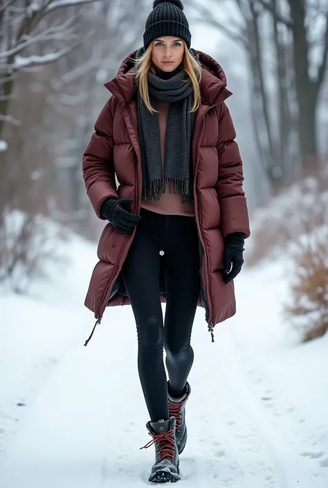 Create an outfit with black leggings and winter fashion 
