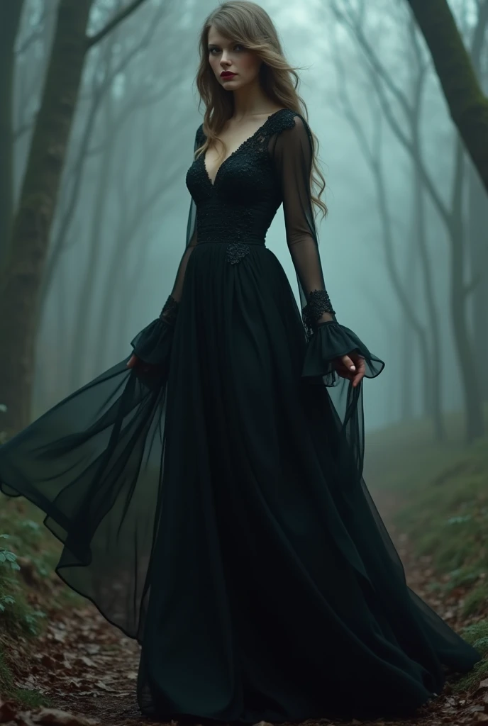 Taylor Swift folklore dress black with long flowy sleeves
