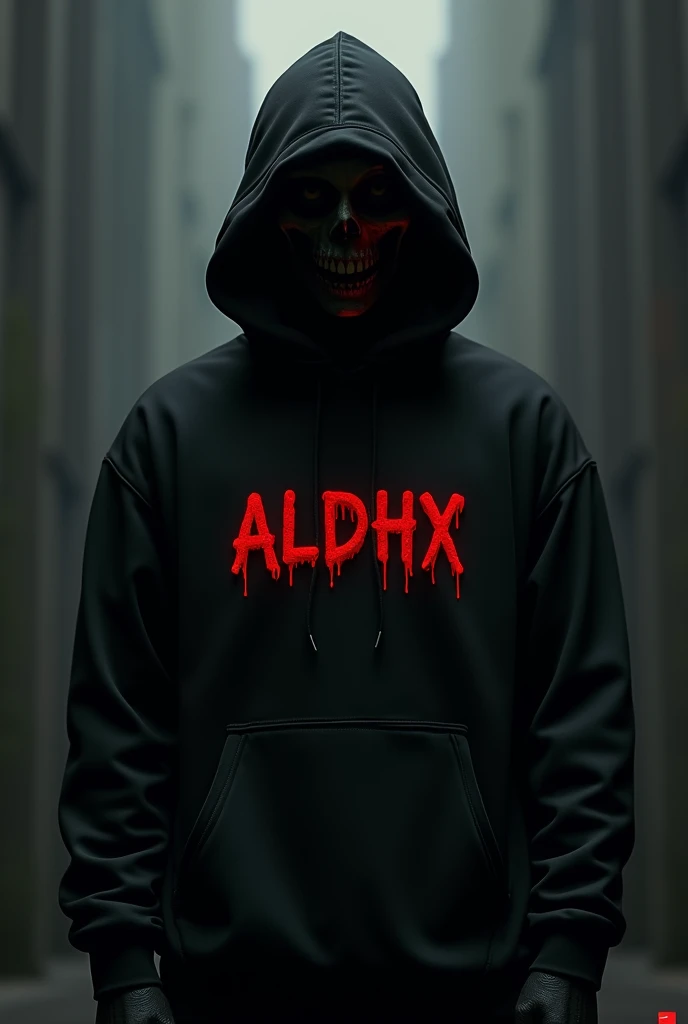 Black sweaters with the name Aldhx in blood red on the chest ,chompa kangaroo 