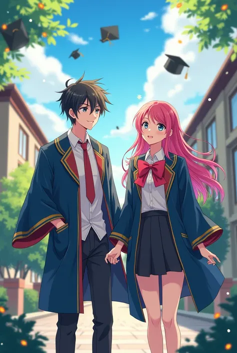 Arts, University, one men and his female friend both graduated, anime