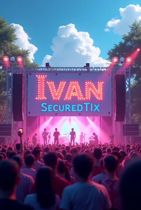 Can you create an image of a concert in Malaysia with a big written banner  IVAN SECUREDTIX’, the image look realistic 