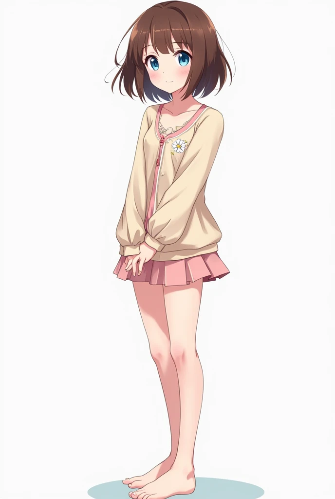 Anime girl about 1 with brown hair and blue eyes, full body cutout character 