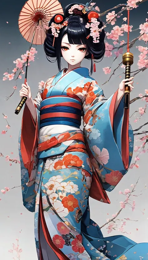 1  girl
mechanical arms
geisha
kimono
 (anime by sui ishida)