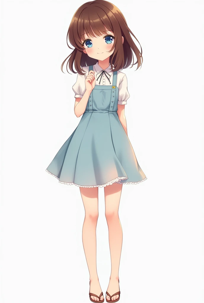 Anime girl about 1 with brown hair and blue eyes, full body cutout character 