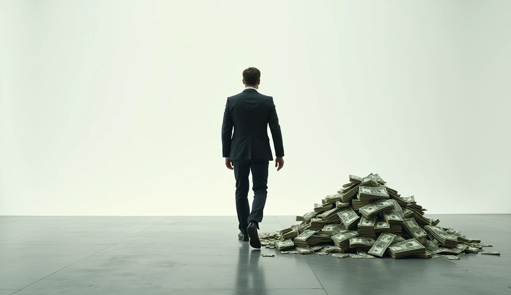 Person walking towards a very clear and visible pile of money