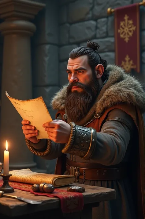 A young dwarf receives a letter from the medieval king