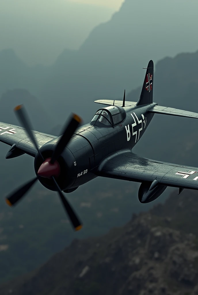 Un chance Vought F4U Corsair color negro con logos nazis 