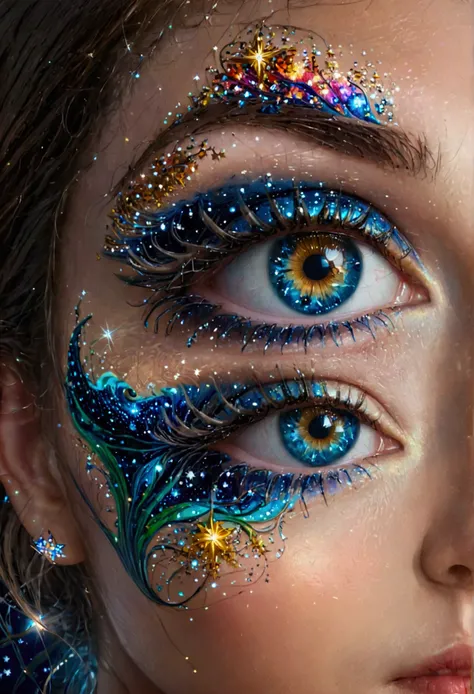 A close-up portrait of a persons eyes showing a reflection of a deep ocean or a starry sky, evoking the idea that there are entire worlds within every human being.