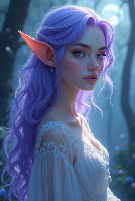 Blue elf with purple hair
