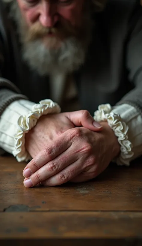 A close-up of Newtons hands gripping the edge of a table, his knuckles white with pain. The muscles in his arms are tense, showing the strain of his condition. The background is blurred, focusing on the physical struggle he endures.