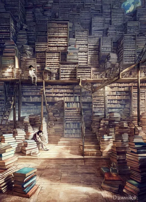 A dream world full of books，Drawing，Matte（No one is like）