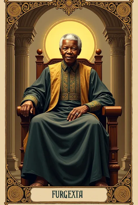 Nelson Mandela as the emperor in tarot card. The card design should be like rider wait tarot or any old famous tarot deck
