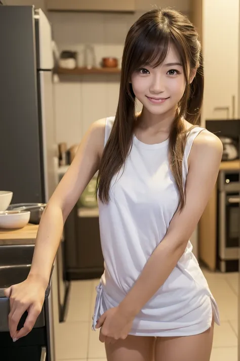 (stunningly beautiful young japanese woman), (sleeveless t-shirt), (bottomless:1.4), break, (stand with your feet apart, facing ...