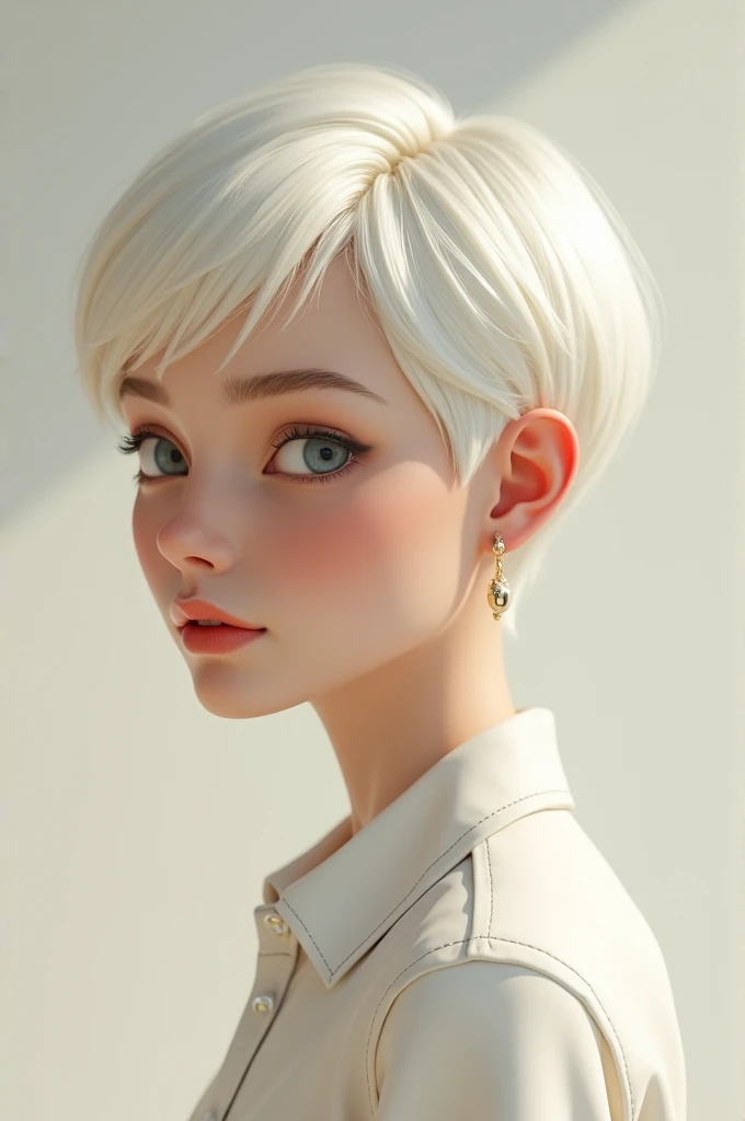 A girl with short hair,white golf cut style