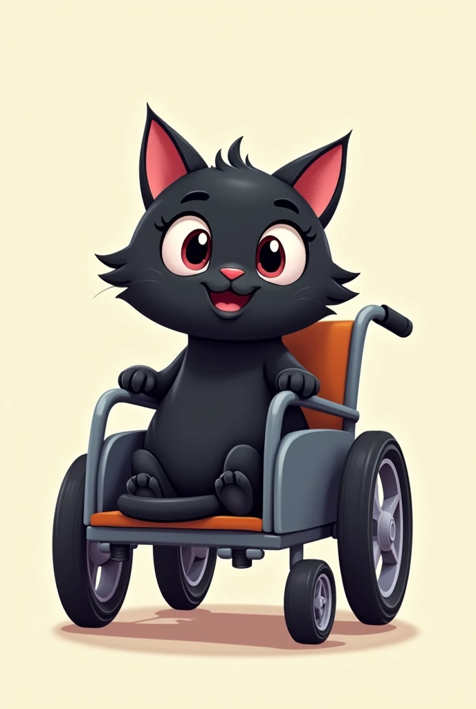 Black cat in a wheelchair cartoon without jacket