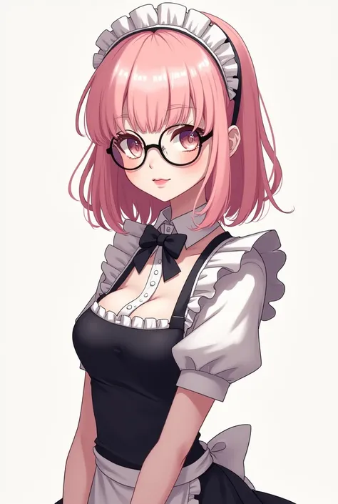 create an icon of a girl with light pink hair with clear eyes on her face, with round prescription glasses and a sexy maid