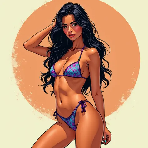 svg art, comic art, "only 4 colors used", gorgeous indian teen, skinny body, bikini, sexy pose