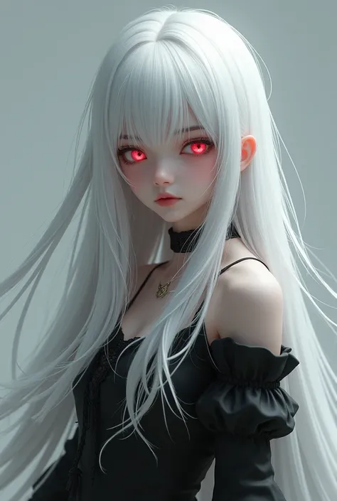 1 girl, 2,  Solo, High resolution, white hair, Long hair, Bangs, Red eyes, Masterpiece, Accurate, Best quality,  Anatomically correct, Detail, HD model, High detail, High quality, Quality, Super detail, Ultra HD, gothic 