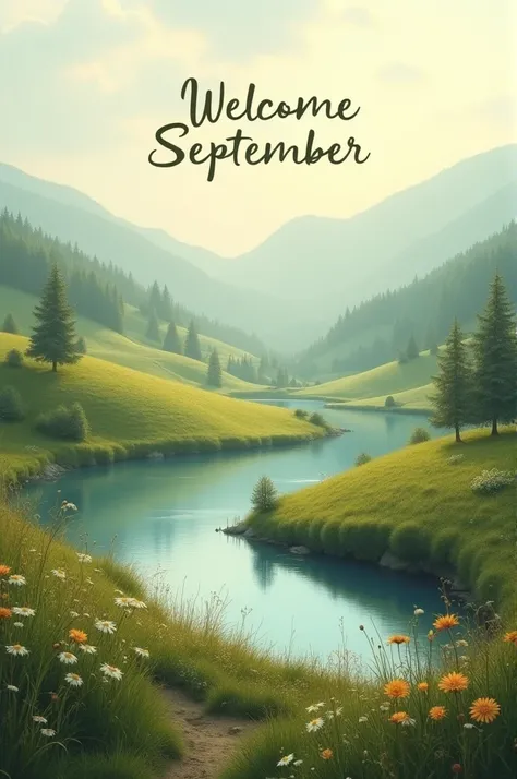 landscape photography, that generates tranquility and has a text that says: Welcome September "